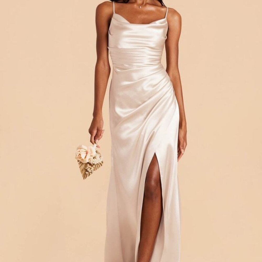 Lydia Champagne Cowl Neck Satin Bridesmaid Dress